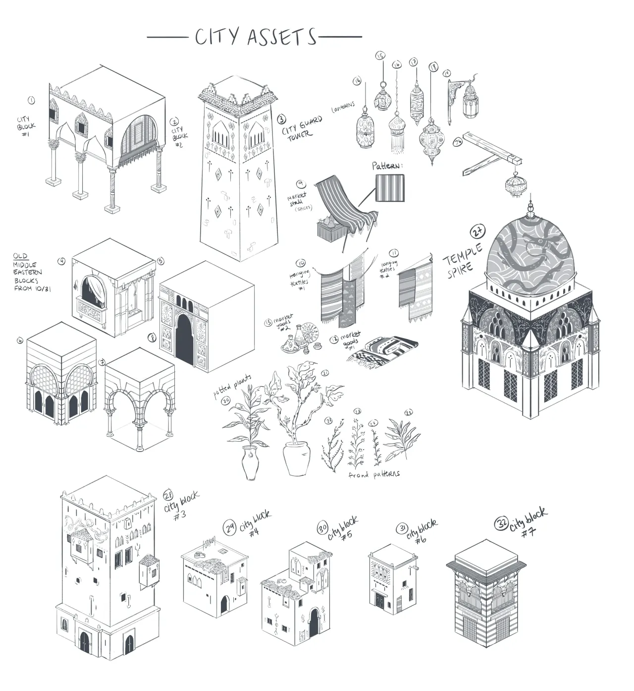 Concept artwork of the fantasy city in Order of the Sinking Star